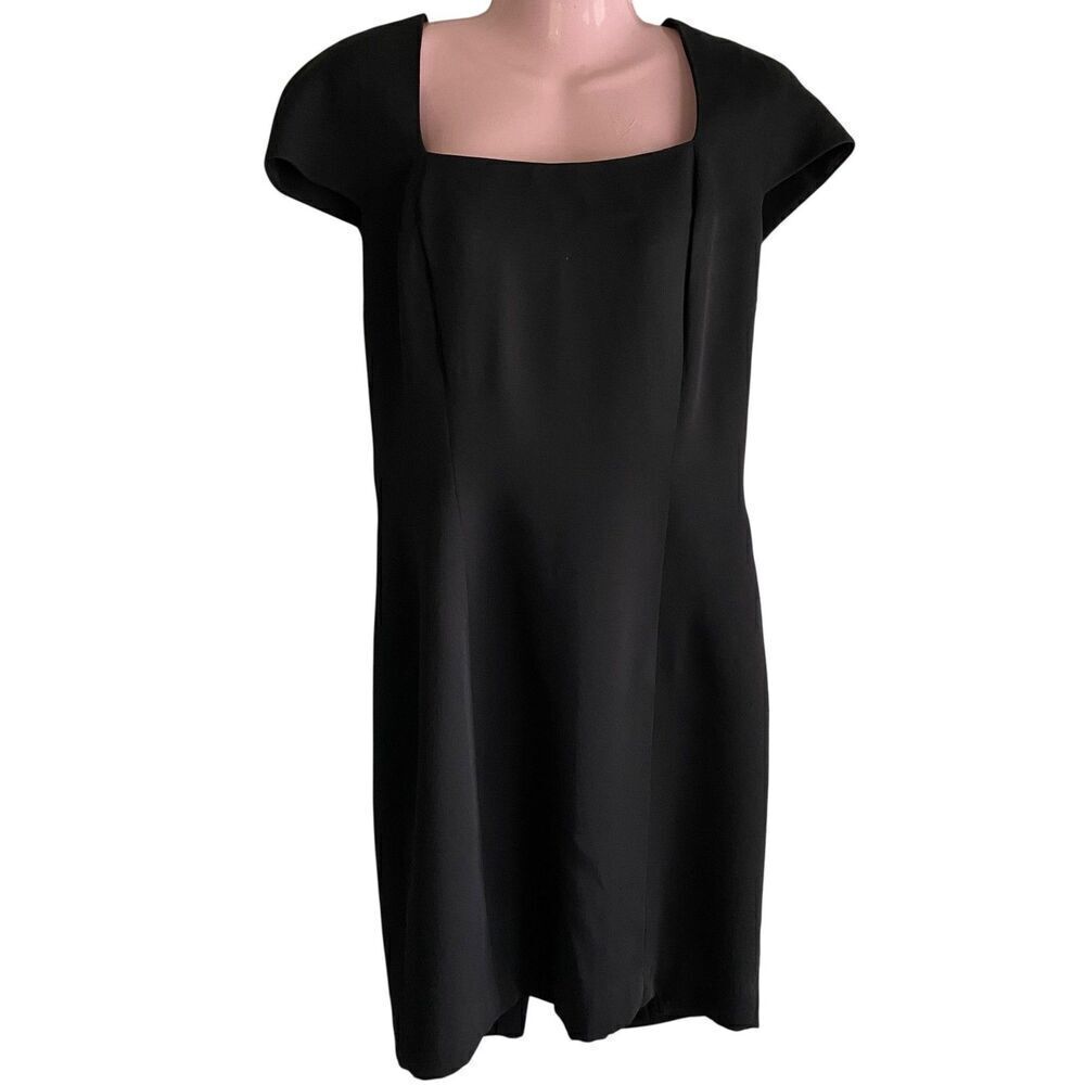 Ann Taylor Dress Womens 10 Black Cap Sleeve Rhinestone Button Back Classic